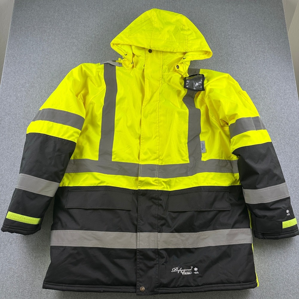 Viking Parka Mens XL Freezer Insulated Journeyman 300D Green Reflective Hi-Vis